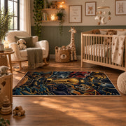 Golden Basketball Trophy Rug displayed in a nursery room
