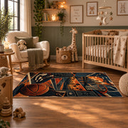 Oversized Basketball City Court Rug displayed in a nursery room