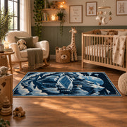 Icy Mountain Basketball Court Rug displayed in a nursery room