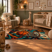 Graffiti Basketball Hoop Rug displayed in a nursery room