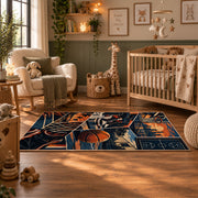 Urban Basketball Hoop Collage Rug displayed in a nursery room