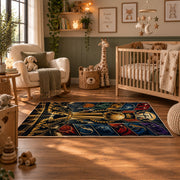 Golden Championship Trophy Basketball Rug displayed in a nursery room
