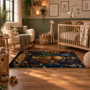 Golden Basketball Trophy City Rug displayed in a nursery room