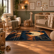 Sunset Street Basketball Silhouette Rug displayed in a nursery room