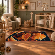 Desert Canyon Basketball Rug displayed in a nursery room