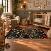 Ornate Basketball Collage Rug displayed in a nursery room