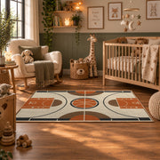 Minimal Basketball Court Diagram Rug displayed in a nursery room