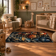 Stormy Cosmic Basketball Rug displayed in a nursery room