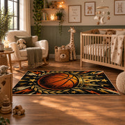 Comic Burst Basketball Rug displayed in a nursery room