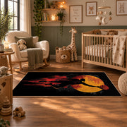 Melting Basketball Skyline Rug displayed in a nursery room