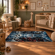 Electric Ice Hockey Puck Rug displayed in a nursery room