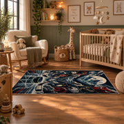Mountain Hockey Puck Rug displayed in a nursery room