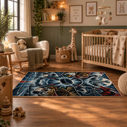Mountain Hockey Compass Rug displayed in a nursery room