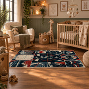 Hockey Rink Panel Collage Rug displayed in a nursery room