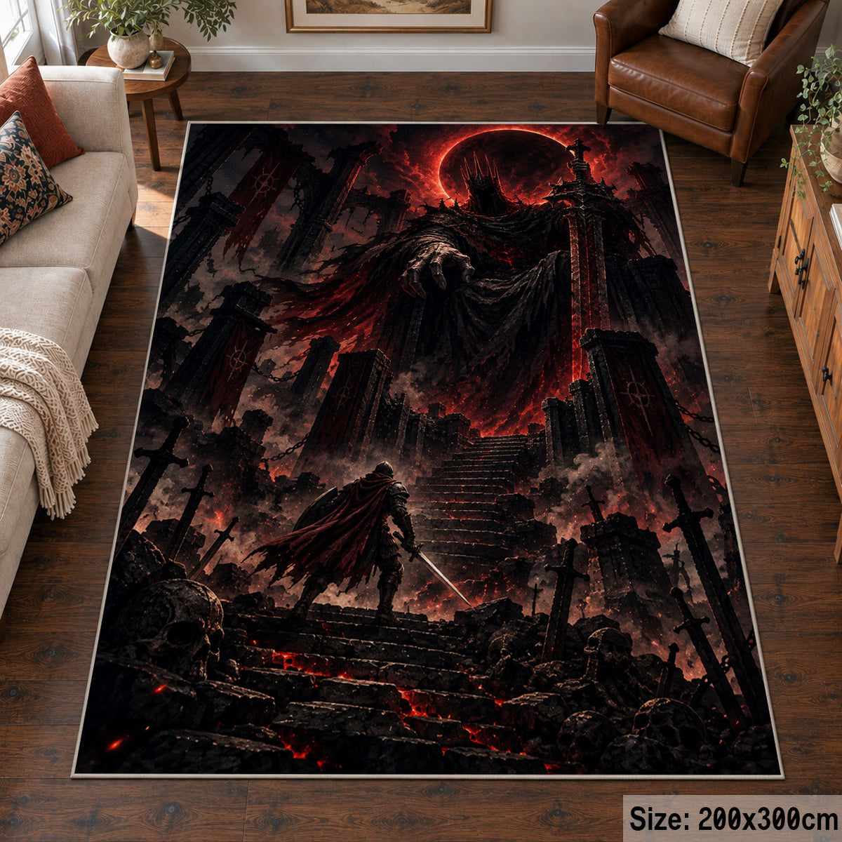 Crimson Dragon Fantasy Area Rug shown in room setting, view 6