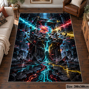 Neon Sci-Fi Battle Area Rug shown in room setting, view 6
