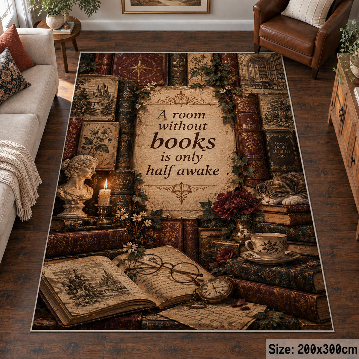 Cozy Book and Tea Area Rug shown in room setting, view 6