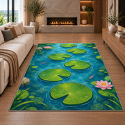 Green Lily Pad Pond Rug, Blue Water Nature Area Carpet for Kids Bedroom and Peaceful Room Decor - image 6