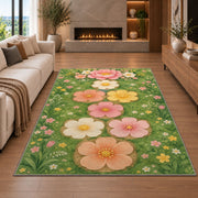 Pastel Flower Garden Rug, Pink Daisy Green Area Carpet for Kids Bedroom and Spring Room Decor - image 6