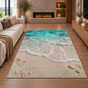 Turquoise Beach Shore Rug, Sandy Ocean Wave Area Carpet for Coastal Bedroom and Living Room Decor - image 6