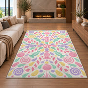 Pastel Floral Mandala Rug, Pink Mint Botanical Area Carpet for Kids Bedroom and Cheerful Decor - image 6