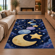 Golden Moon and Planets Rug, Navy Starry Space Area Carpet for Kids Bedroom and Nursery Decor - image 6