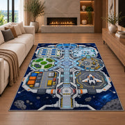 Space Station Road Map Rug, Blue Futuristic City Area Carpet for Kids Bedroom and Playroom Decor - image 6
