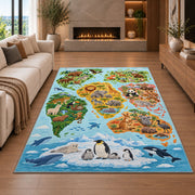 Blue Ocean Animal World Map Rug, Illustrated Geography Area Carpet for Kids Bedroom and Playroom - image 6