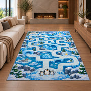 Ice Blue Winding Road Rug, Snowy Town Map Area Carpet for Kids Bedroom and Playroom Decor - image 6