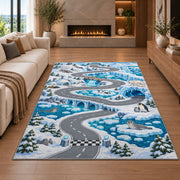Snowy Mountain Road Rug, Blue Winter Landscape Area Carpet for Kids Bedroom and Playroom Decor - image 6