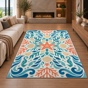 Turquoise Floral Scroll Rug, Coral Botanical Area Carpet for Bedroom and Decorative Living Room - image 6
