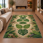 Cream Tropical Leaf Mandala Rug, room view 6