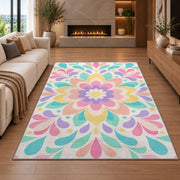Pink Mint Flower Mandala Rug, room view 6