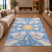Blue Cream Floral Medallion Rug, room view 6