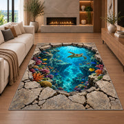 Underwater Cracked Stone Portal Rug, room view 6
