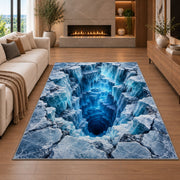 Icy Blue Cracked Floor Illusion Rug, room view 6