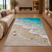 Turquoise Shore Waves Rug, room view 6