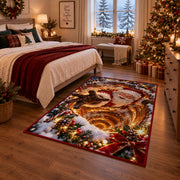 Santa Golden Tunnel Christmas Rug next to a bed in a Christmas bedroom