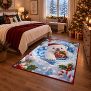 Cute Polar Bear Gift Christmas Rug next to a bed in a Christmas bedroom