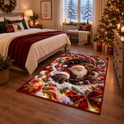 Santa Christmas Rug next to a bed in a Christmas bedroom