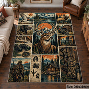 Deer Hunting Adventure Collage area rug in muted blue, tan and forest green, view 6