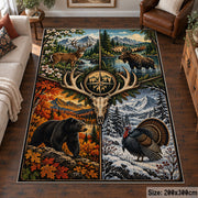 Stag Compass Wilderness Panels area rug in autumn orange, green and cream, view 6