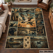 Hunter's Woodland Scene Collage area rug in muted green, tan and ochre, view 6