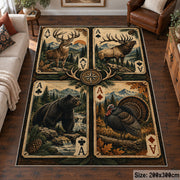 Wildlife Playing Card Panels area rug in cream, sage and dark brown, view 6
