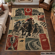 Classic Horse Race Poster Collage area rug in warm cream, rust and sage, view 6