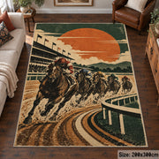 Racehorse on a Sunset Track area rug in sunset orange, cream and forest green, view 6