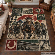 Horse Racing Trophy Collage area rug in cream, burgundy and charcoal, view 6