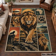 Majestic Lion Savanna Collage area rug in golden brown, sage and blue, view 6