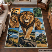 Walking Lion Landscape Panels area rug in gold, deep blue and green, view 6