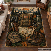 Hunting Boots and Woodland Gear area rug in earth brown, olive and tan, view 6